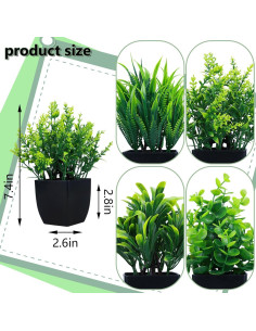 4 Mini Plantas Artificiales en Maceta Negra GREENTIME 18.3cm 2