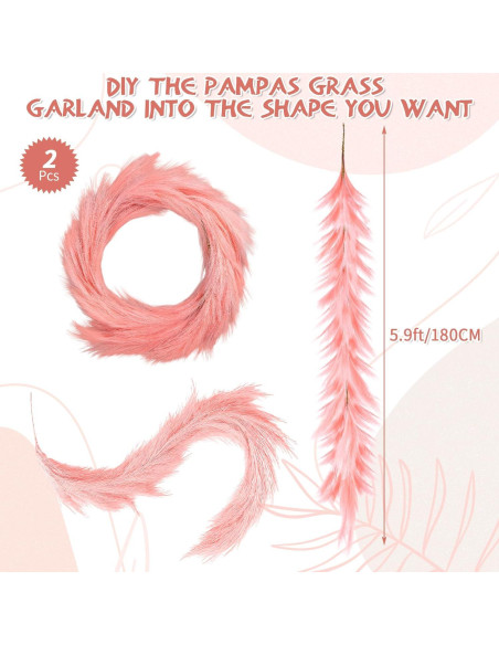 Guirnalda de Hierba Pampas Artificial Giegxin 2 Pcs 180 cm Rosa