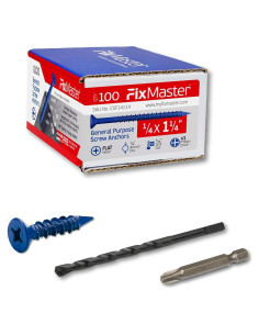 Anclajes de Tornillo FixMaster 1/4" x 3.18 cm Azul - Kit 100 Pzas