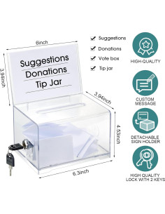 Caja de Donaciones Acrílica Chunful 6 Pcs con Cerradura 36x32x10 cm 2