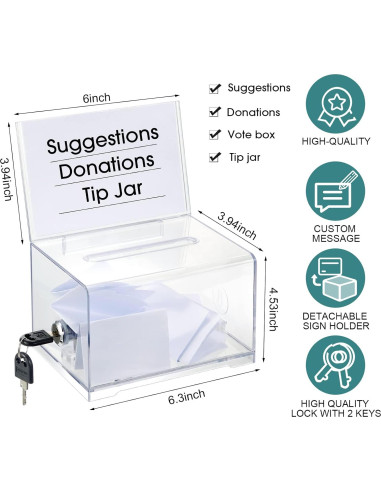 Caja de Donaciones Acrílica Chunful 6 Pcs con Cerradura 36x32x10 cm