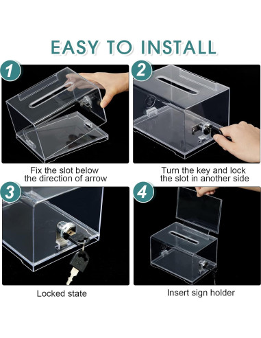 Caja de Donaciones Acrílica Chunful 6 Pcs con Cerradura 36x32x10 cm