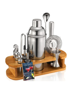 Juego de Shaker de Cócteles WOTTOR 13 Piezas con Soporte de Bambú