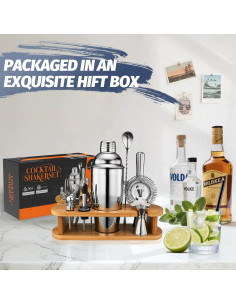 Juego de Shaker de Cócteles WOTTOR 13 Piezas con Soporte de Bambú 2