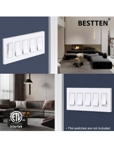 Placa de Pared Sin Tornillos BESTTEN 5 Gang Gloss Blanco Nieve 2