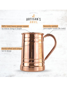 Taza de Cerveza de Cobre Puro Yunque del Artesano 532 ml 2