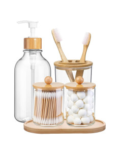 Juego de Accesorios de Baño de Bambú 5 Piezas KIUSOWAYD