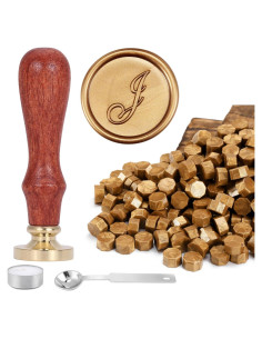 Kit de Sello de Cera Yoption Inicial J con 120 Perlas Doradas