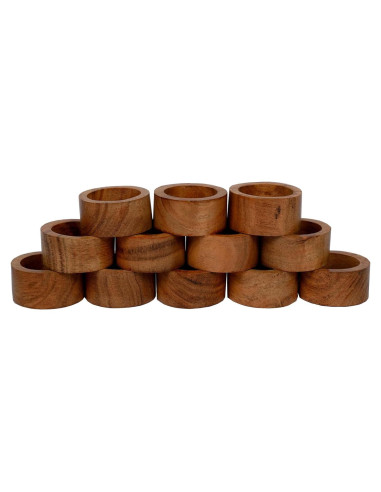 Conjunto de 12 Anillos de Servilleta de Madera Acacia Samhita