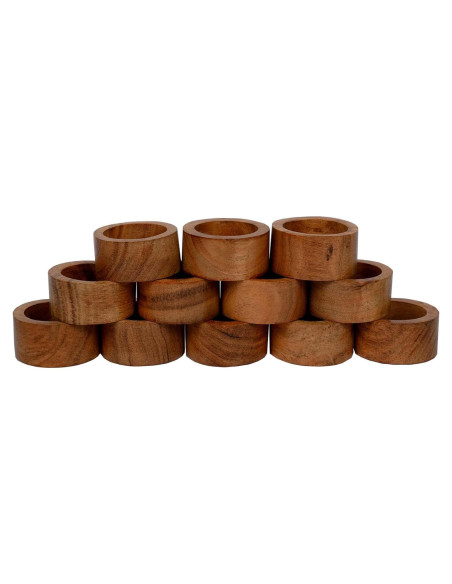 Conjunto de 12 Anillos de Servilleta de Madera Acacia Samhita