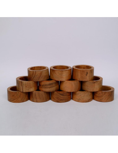 Conjunto de 12 Anillos de Servilleta de Madera Acacia Samhita