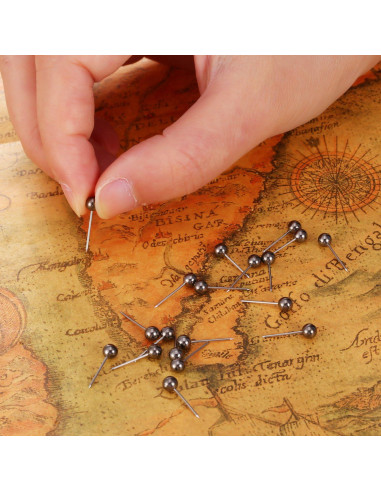 Chinchetas de Mapa EBOOT 400 Piezas Negro Metálico Retro