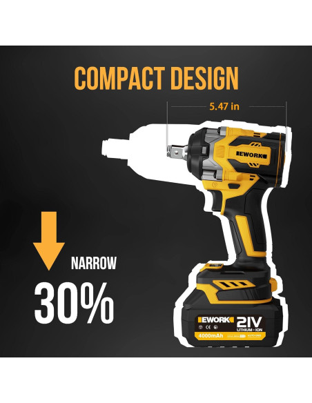 EWORK Llave de Impacto Inalámbrica 21V 520 Nm Compacta RB-809