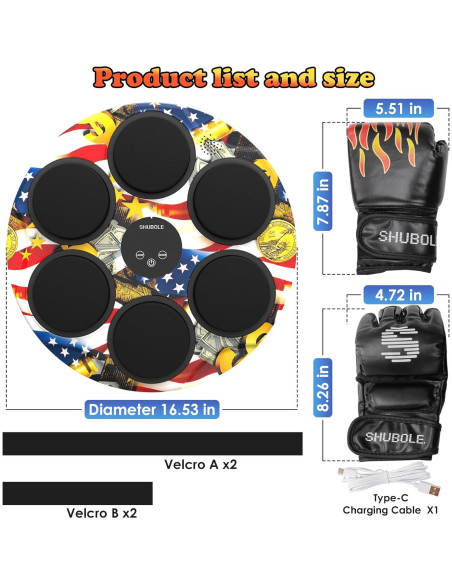 Máquina de Boxeo Musical SHUBOLE PW-030 con Guantes y LED