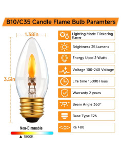 Bombilla LED Efecto Llama CHULEIBACUI E26 1800K 2W 2 Piezas 2