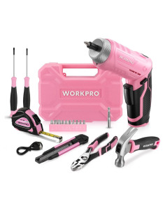 Juego de Herramientas WORKPRO Rosa 18PCS con Destornillador Eléctrico