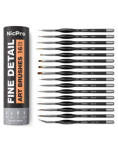 Juego de 16 Pinceles de Detalle Nicpro - Punta Fina para Acrílico y Acuarela