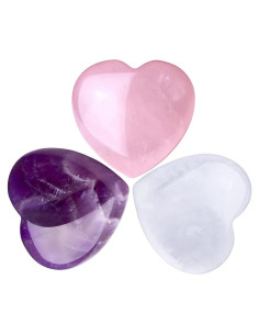 Cristales de Corazón Cuarzo Rosa Amatista Claro QINJIEJIE 3 Pcs