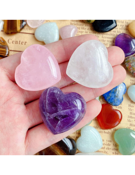Cristales de Corazón Cuarzo Rosa Amatista Claro QINJIEJIE 3 Pcs