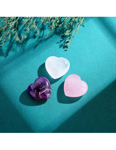 Cristales de Corazón Cuarzo Rosa Amatista Claro QINJIEJIE 3 Pcs