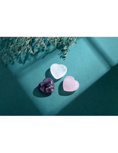 Cristales de Corazón Cuarzo Rosa Amatista Claro QINJIEJIE 3 Pcs
