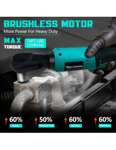 Llave de trinquete inalámbrica 3/8" byczone 18V 100,5 Nm 2