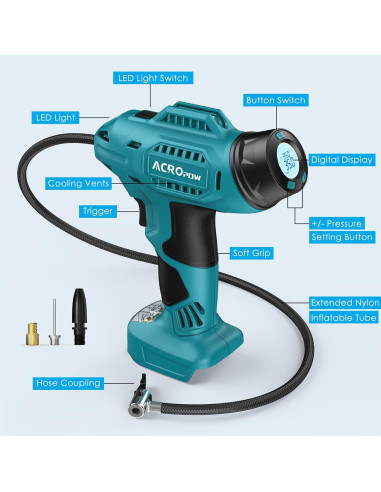 Inflador de Neumáticos ACROPOW 18V Inalámbrico Digital