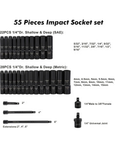 Juego de Llaves de Impacto 55PCS CASOMAN 1/4" Métrico 2