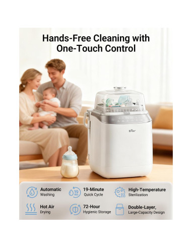 Lavadora de Biberones Bear Pro QXJ-C05F3 - 4 en 1 con 90 Tabletas