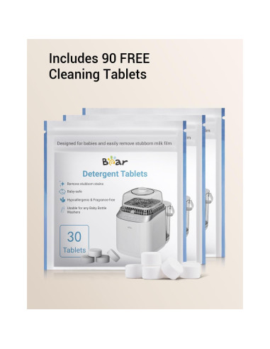 Lavadora de Biberones Bear Pro QXJ-C05F3 - 4 en 1 con 90 Tabletas