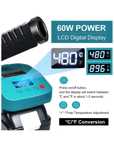 Soldador a Batería Edtran 60W LCD 18V Portátil Ajustable