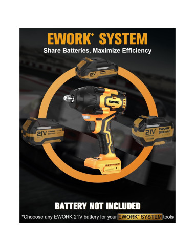 Llave de Impacto Inalámbrica EWORK 21V 1/2" 1055,5 Nm