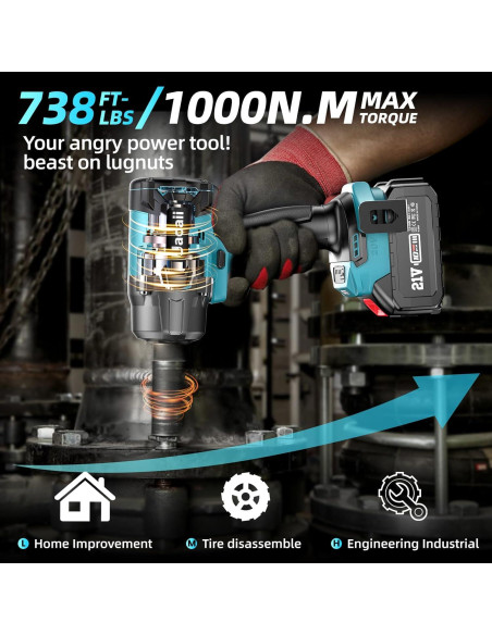 Llave de impacto Uaoaii IW800 1000N.m 2 Baterías 4.0Ah