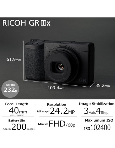 Cámara Compacta Digital Ricoh GR IIIx 24MP APS-C 40mm F2.8