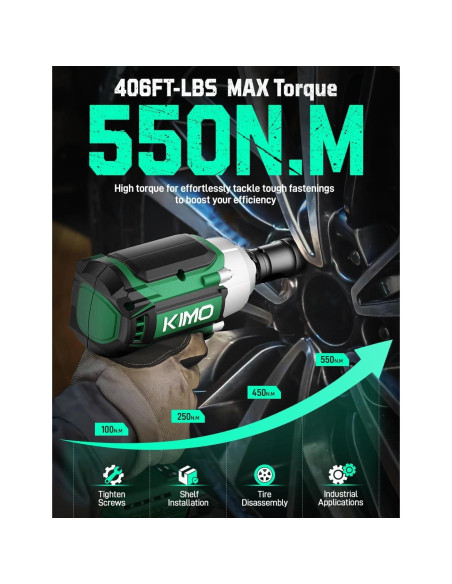 Llave de Impacto Inalámbrica KIMO 1/2" 550N.m 3000RPM Llave de Impacto Inalámbrica KIMO 1/2" 550N.m 3000RPM