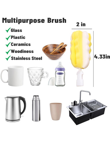 Cabezas de esponja de reemplazo INVODA para cepillo de botella x8