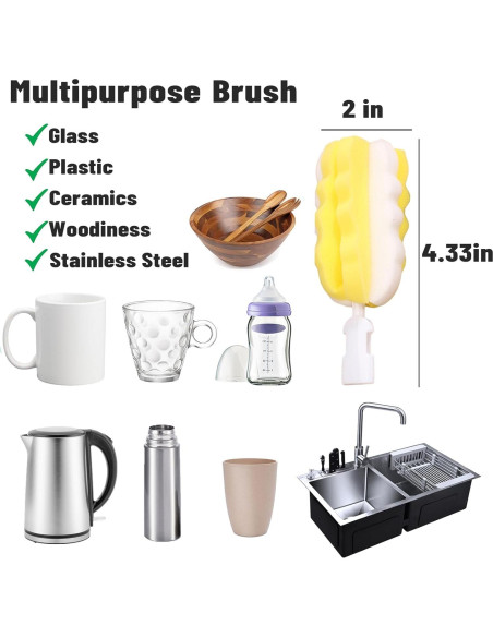 Cabezas de esponja de reemplazo INVODA para cepillo de botella x8