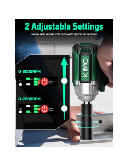 Llave de Impacto Inalámbrica KIMO 1/2" 550N.m 3000RPM Llave de Impacto Inalámbrica KIMO 1/2" 550N.m 3000RPM