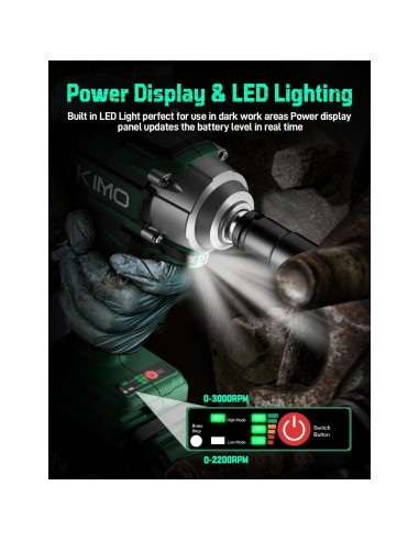 Llave de Impacto Inalámbrica KIMO 1/2" 550N.m 3000RPM