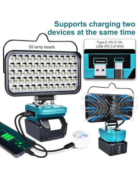 Luz de Trabajo LED WQOXF 174W 6800LM Inalámbrica 18V