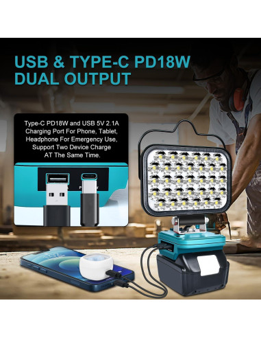 Luz de trabajo LED Makita 18V 3600LM portátil azul