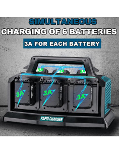 Cargador Rápido 6 Puertos Makita 18V 3A Carga Simultánea 2