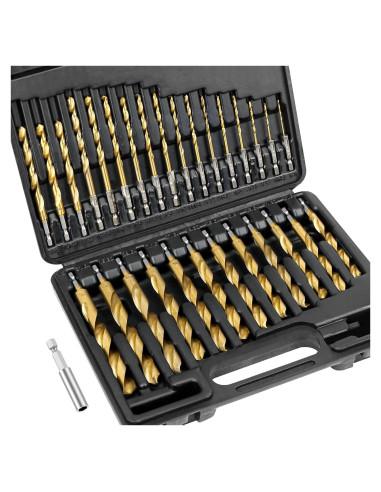Juego de Brocas TICONN 30 Piezas Titanio HSS con Estuche