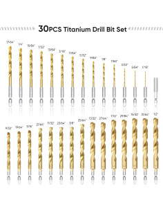 Juego de Brocas TICONN 30 Piezas Titanio HSS con Estuche 2