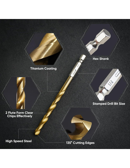 Juego de Brocas TICONN 30 Piezas Titanio HSS con Estuche