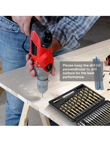 Juego de Brocas TICONN 30 Piezas Titanio HSS con Estuche