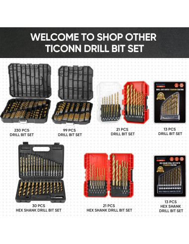 Juego de Brocas TICONN 30 Piezas Titanio HSS con Estuche