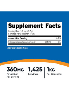 Cloruro de Potasio Nutricost 1kg - Sin Gluten, No OGM 2