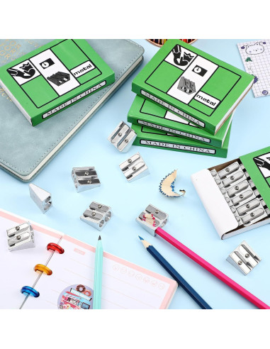 180 Sacapuntas Manuales de Metal Gersoniel Plata 2 Agujeros