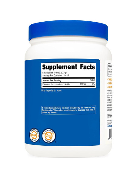 Cloruro de Potasio Nutricost 1kg - Sin Gluten, No OGM